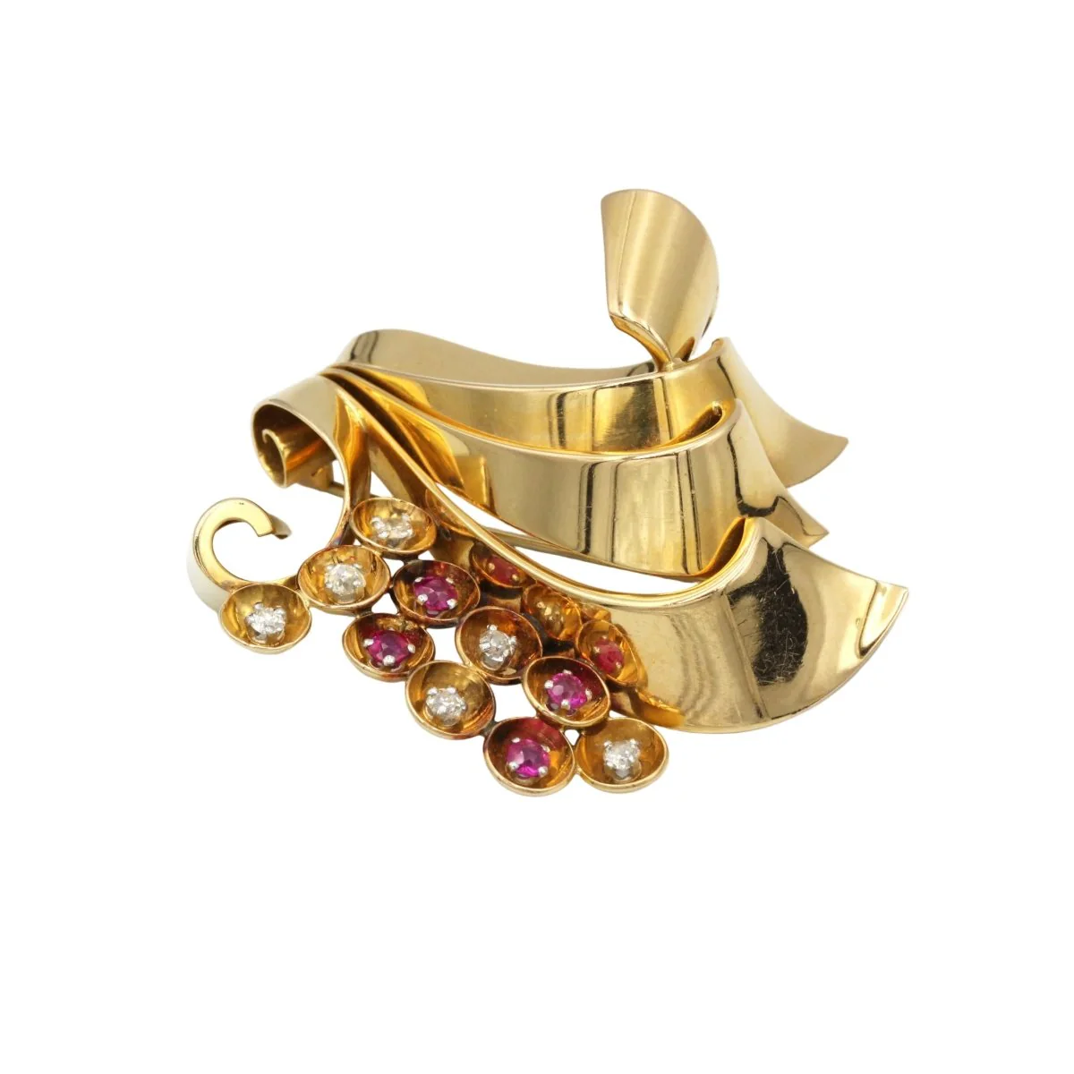 Broche Épingle en or jaune, platine, rubis et diamants - Image 3