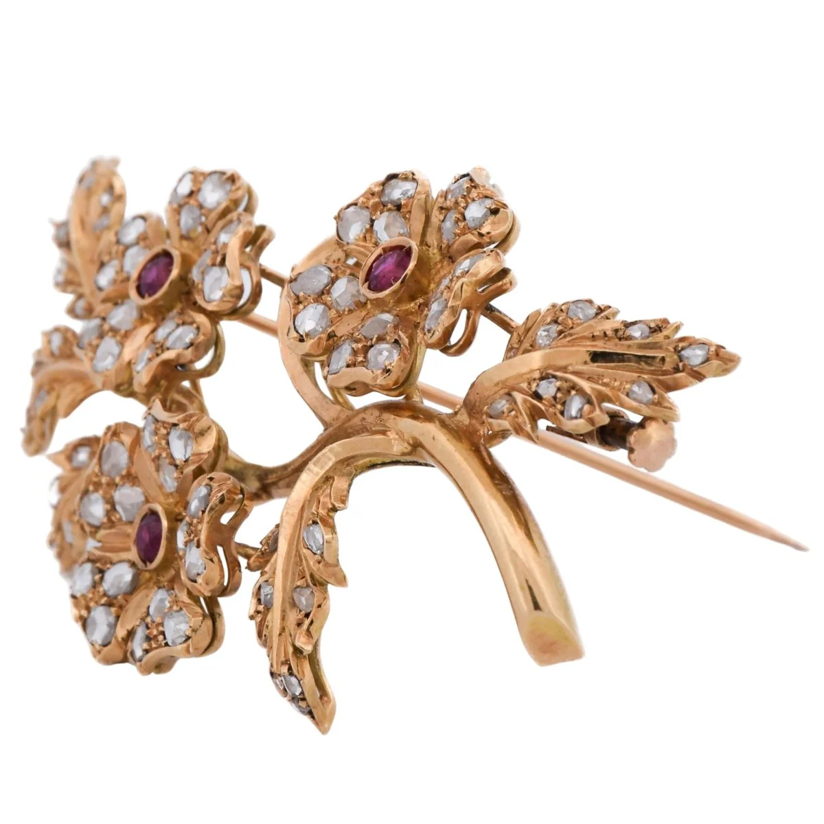 Broche Épingle en or jaune, rubis et diamants - Image 2