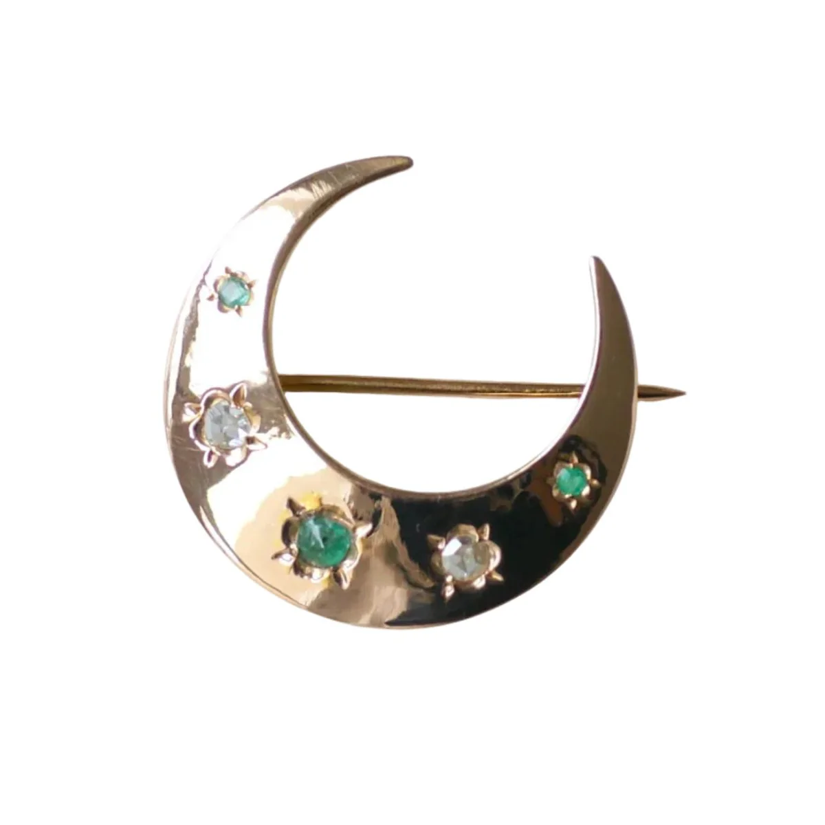 Broche Épingle en or rose, émeraudes et diamants