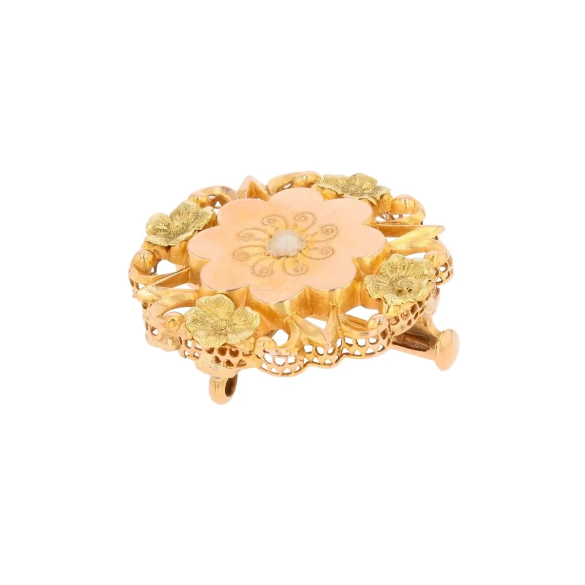 Broche Épingle en or rose, or vert et perles - Image 3