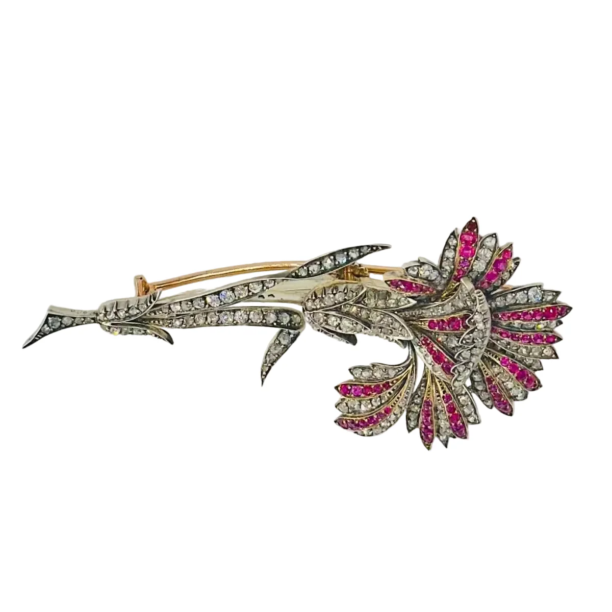 Broche Épingle en or jaune, argent, rubis et diamants - Image 2