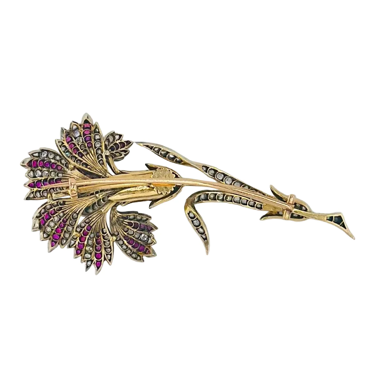 Broche Épingle en or jaune, argent, rubis et diamants - Image 3