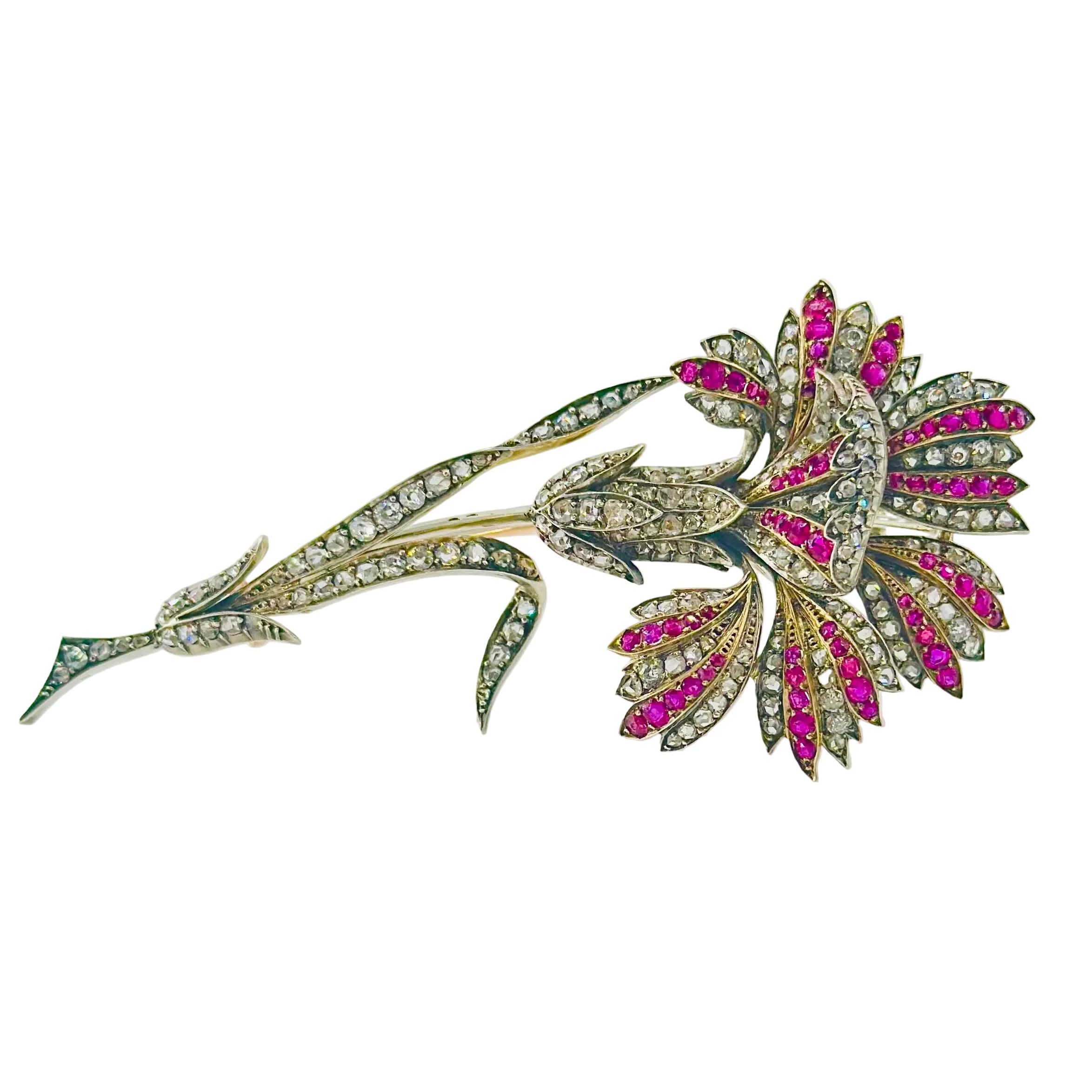 Broche Épingle en or jaune, argent, rubis et diamants - Image 4