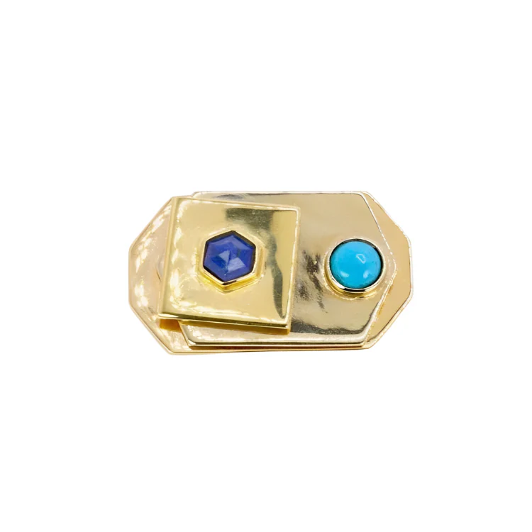 Broche Épingle PIERO DORAZIO en or jaune, lapis-lazuli et turquoise