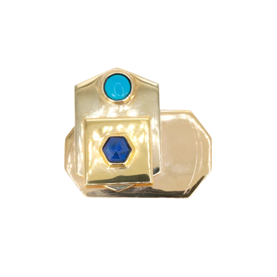 Broche Épingle PIERO DORAZIO en or jaune, lapis-lazuli et turquoise - Image 3