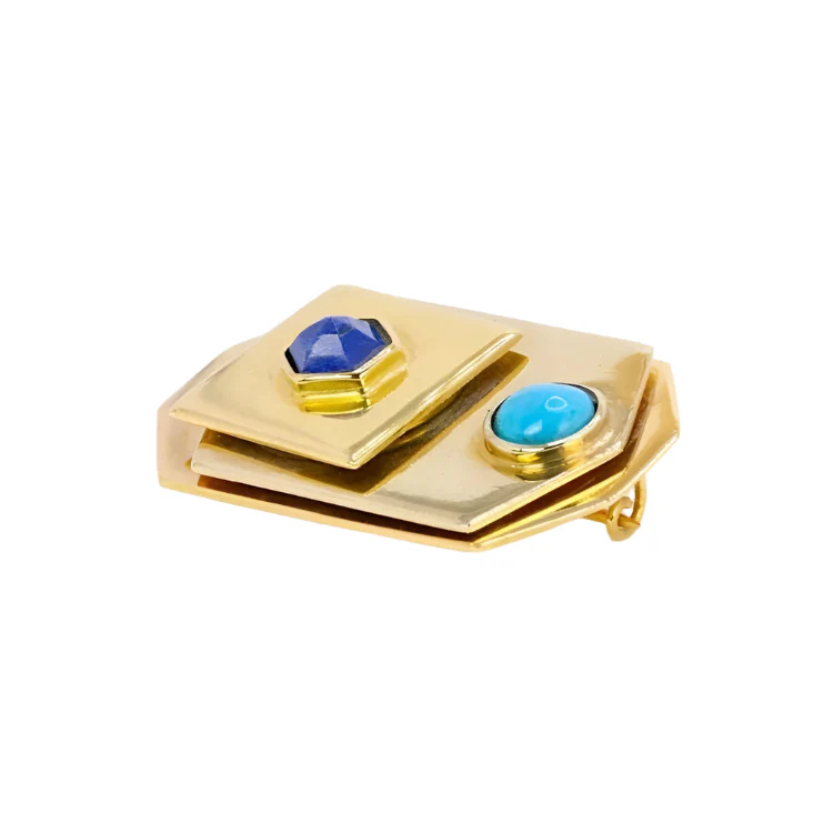 Broche Épingle PIERO DORAZIO en or jaune, lapis-lazuli et turquoise - Image 4
