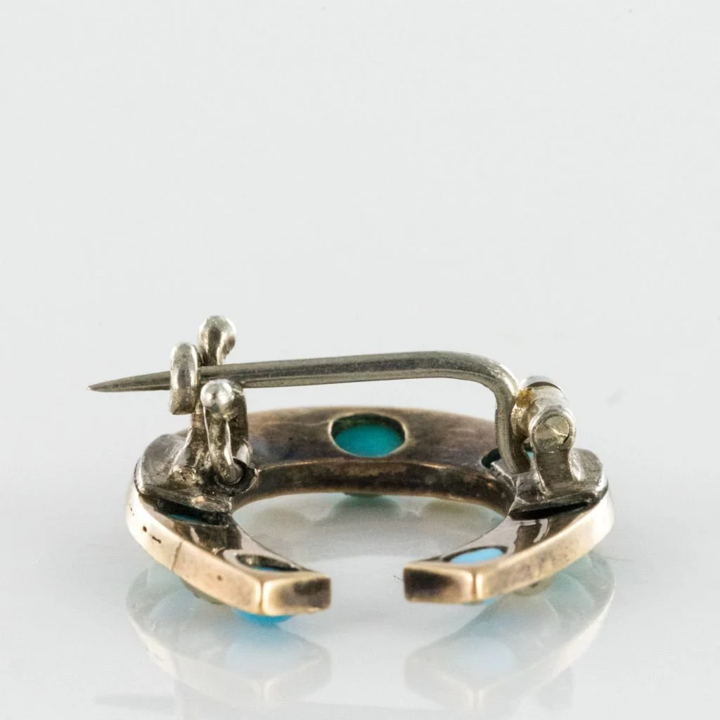 Broche Épingle en or jaune, argent, perles, turquoises et diamants - Image 5