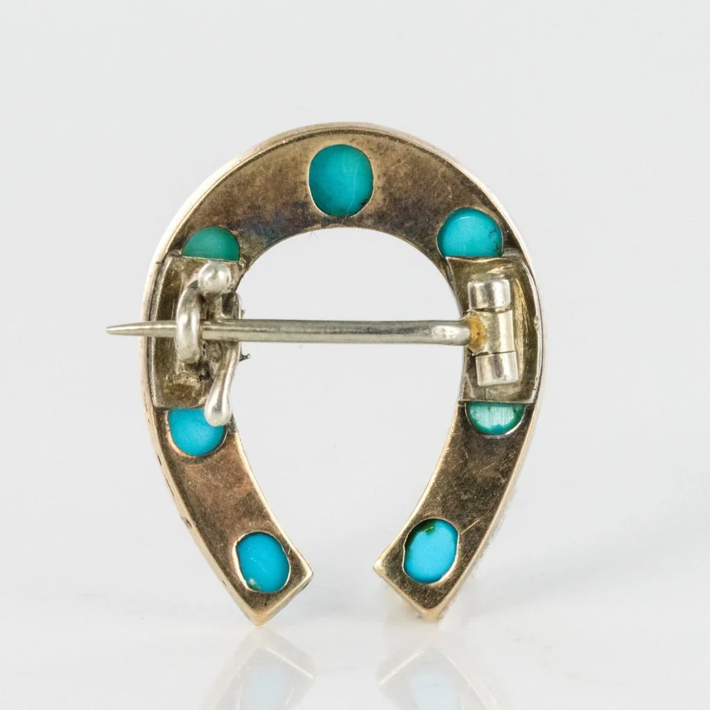 Broche Épingle en or jaune, argent, perles, turquoises et diamants - Image 6