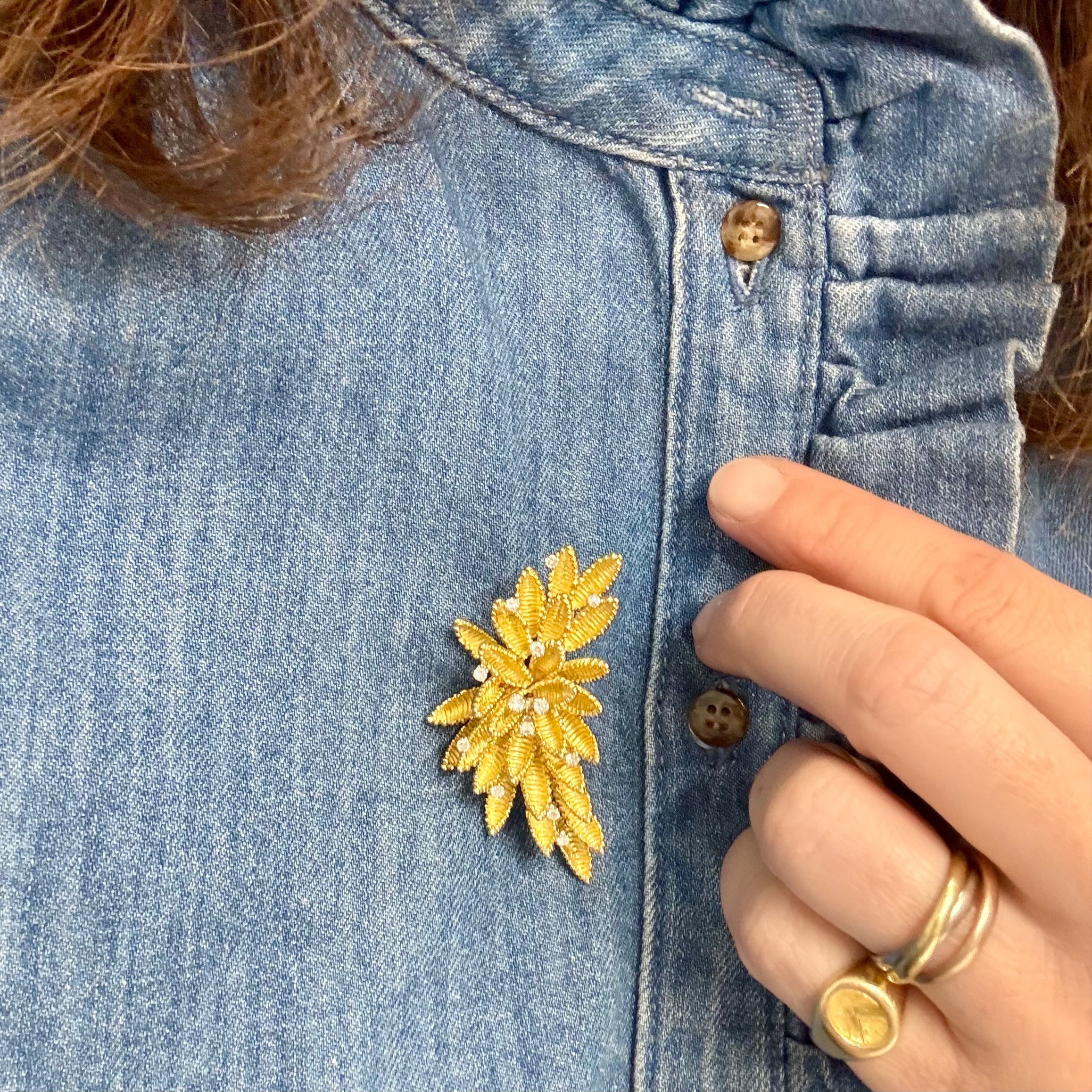 Broche Barrette EDOUARD RICHARS en or jaune et diamants - Image 2