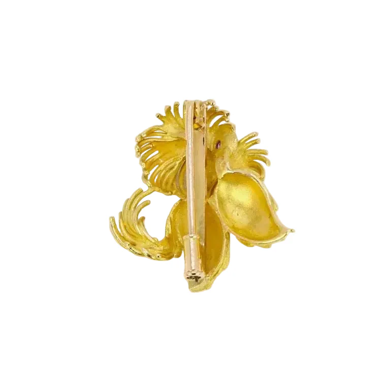 Broche animalière chien or jaune rubis - Image 3