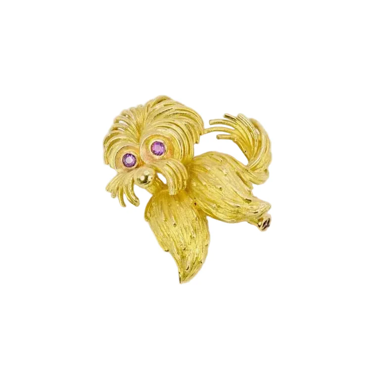 Broche animalière chien or jaune rubis - Image 4