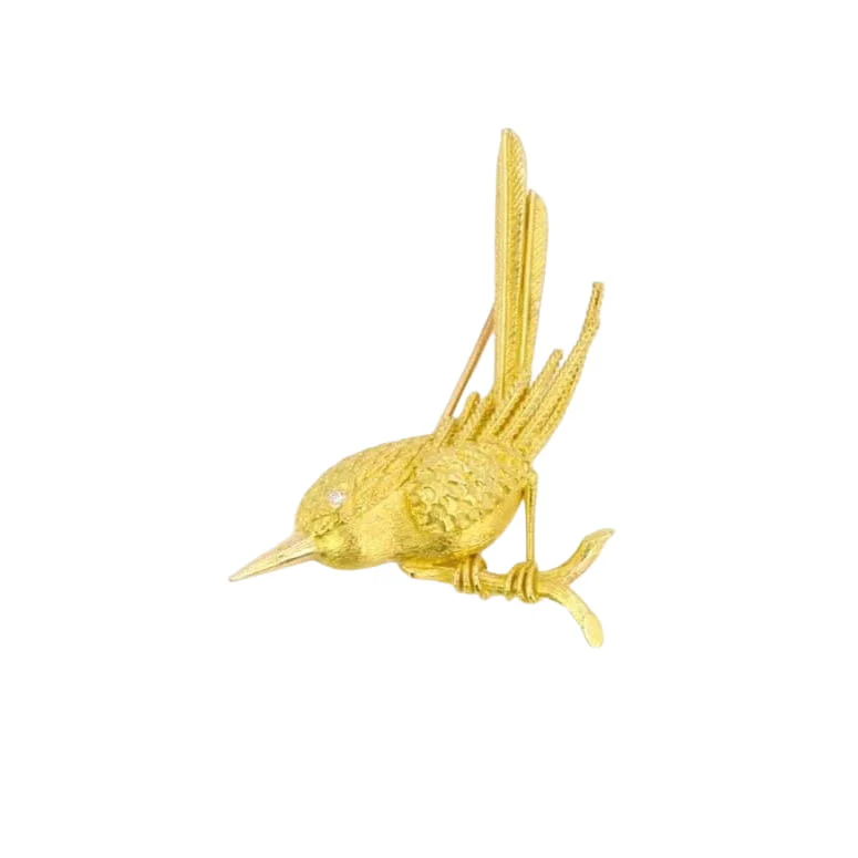 Broche animalière Oiseau or jaune diamant