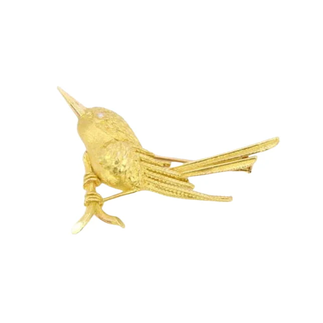 Broche animalière Oiseau or jaune diamant - Image 3
