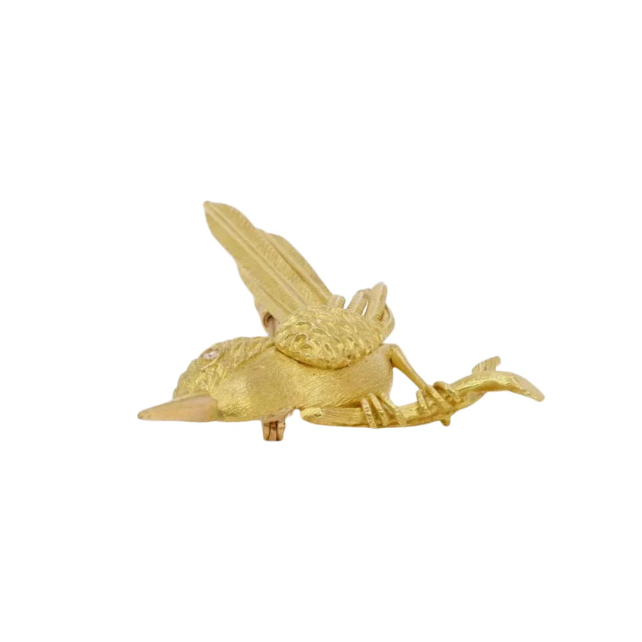 Broche animalière Oiseau or jaune diamant - Image 6