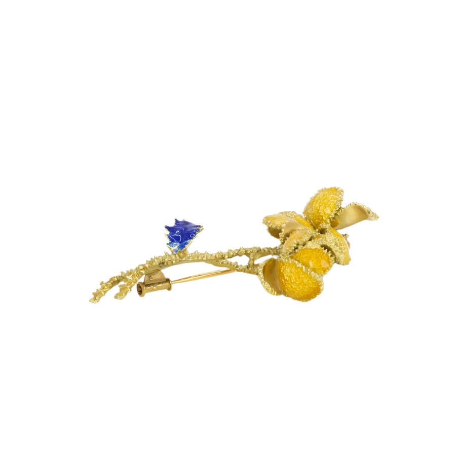 Broche Fleur en or jaune et émail - Image 4