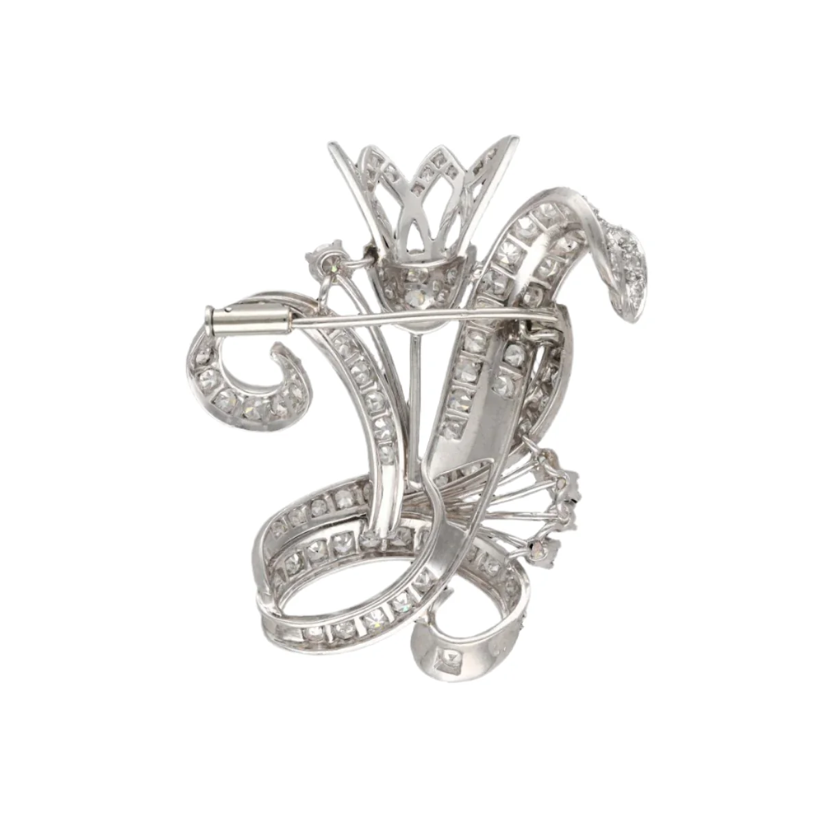 Broche Épingle Fleur en or blanc, platine et diamants - Image 3