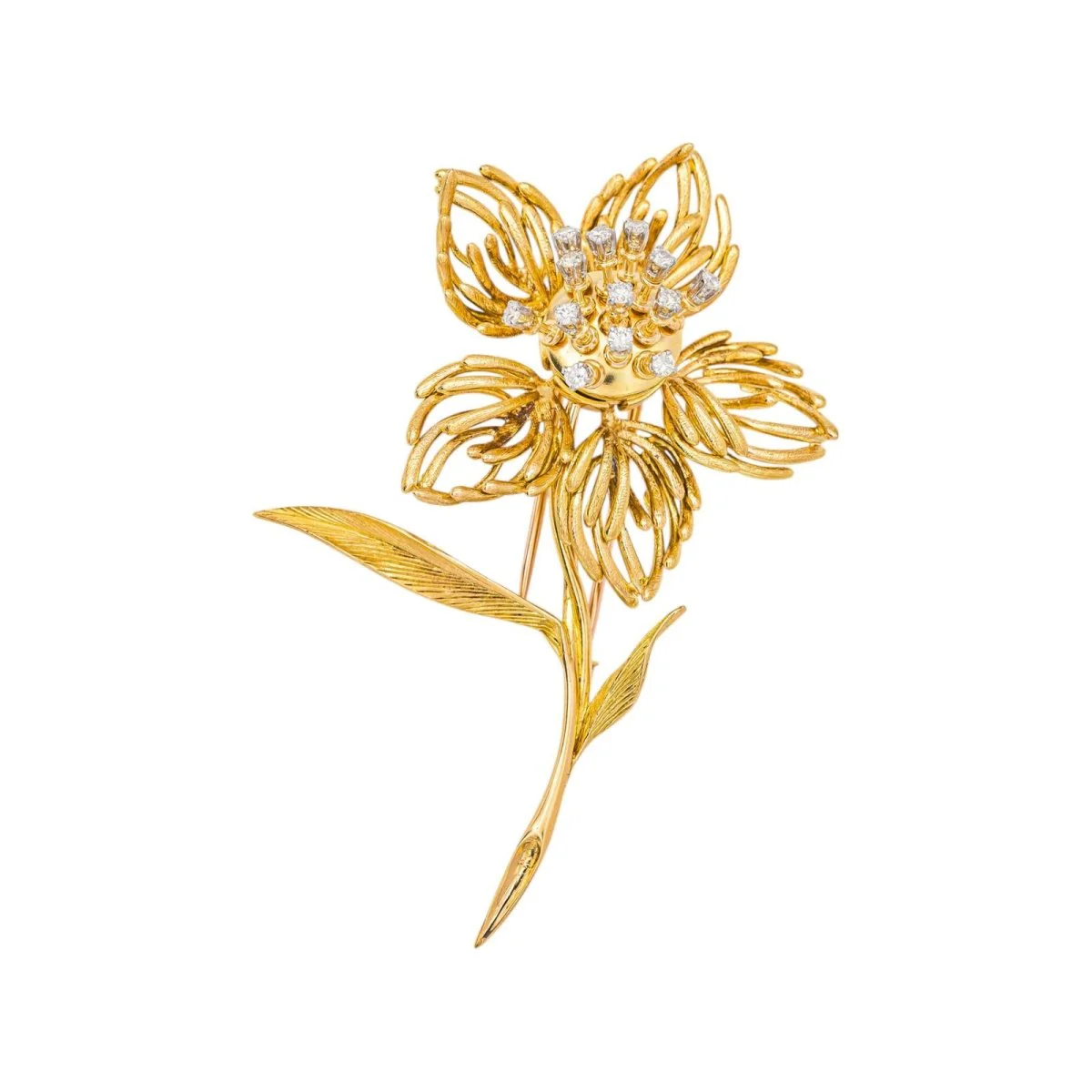 Broche Double Épingle en or blanc, or jaune et diamants