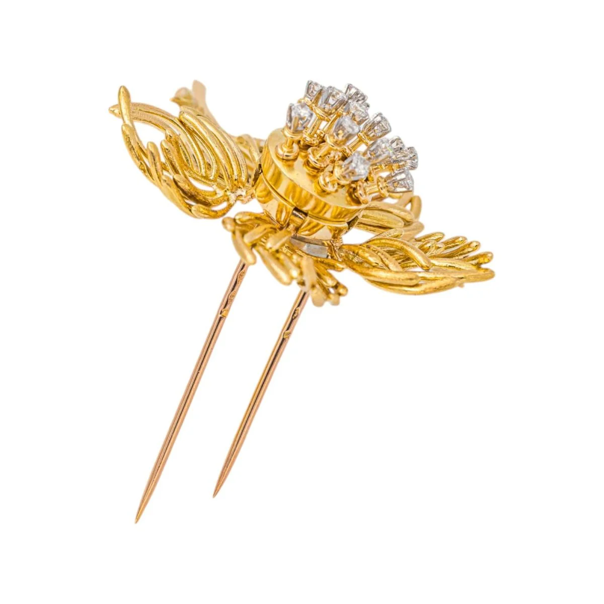 Broche Double Épingle en or blanc, or jaune et diamants - Image 7