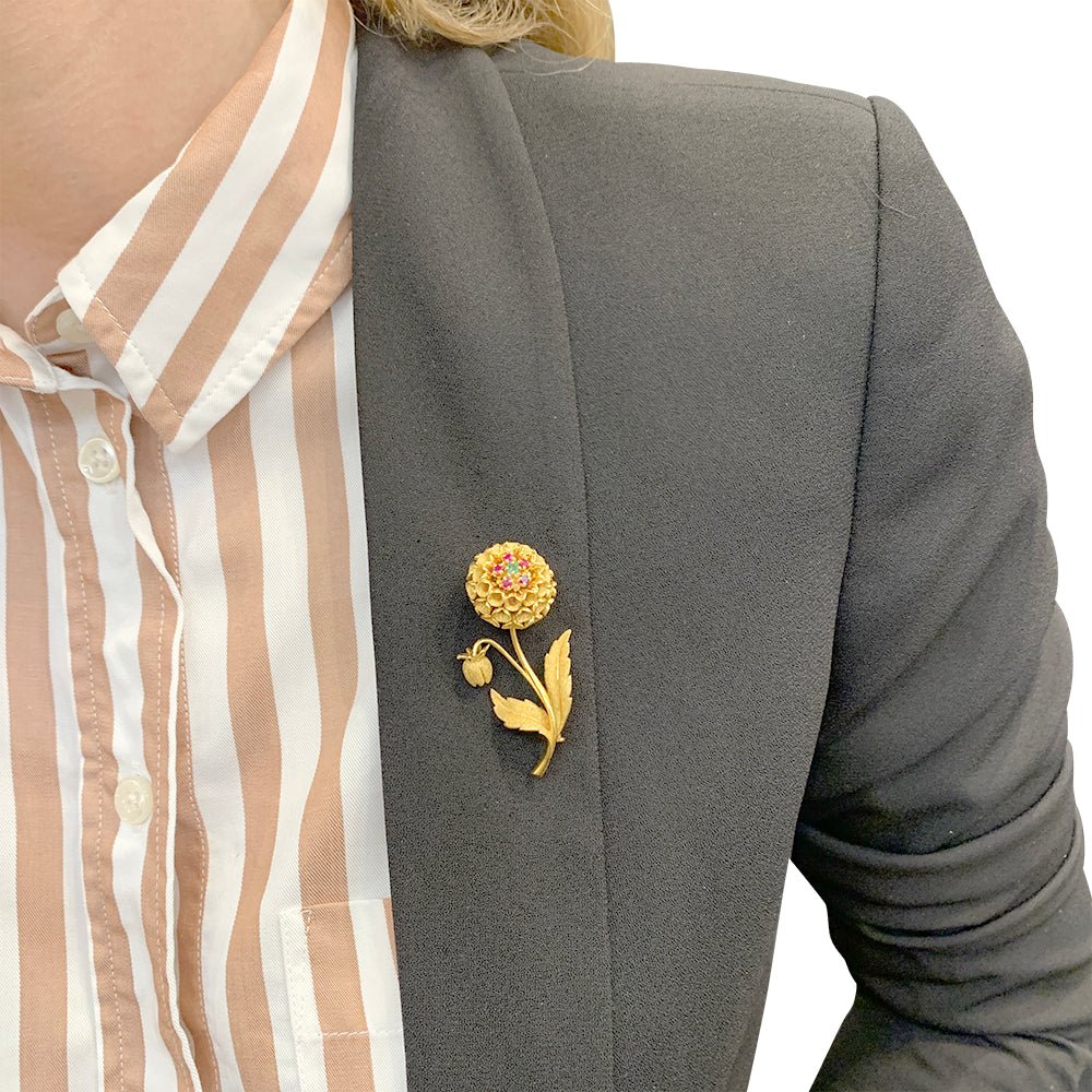 Broche fleur or jaune, pierres de couleur - Image 9
