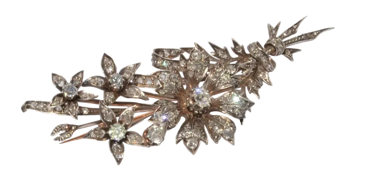 Broche fleur trembleuse en diamant et taille ancienne - Image 2