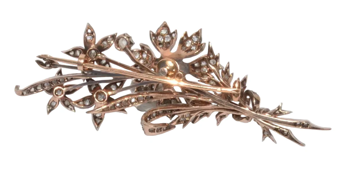 Broche fleur trembleuse en diamant et taille ancienne - Image 3
