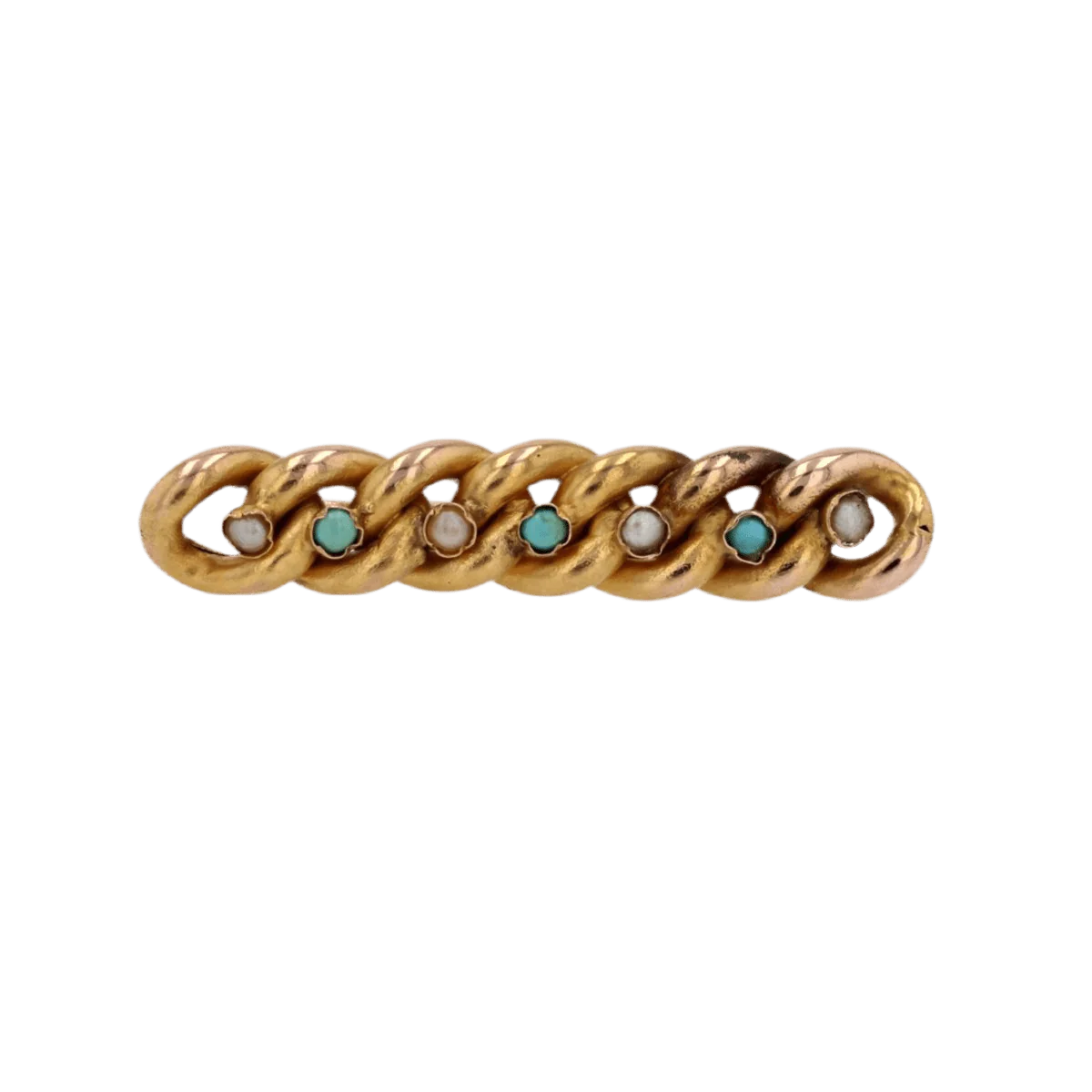 Broche Barrette en or jaune, perles et turquoise