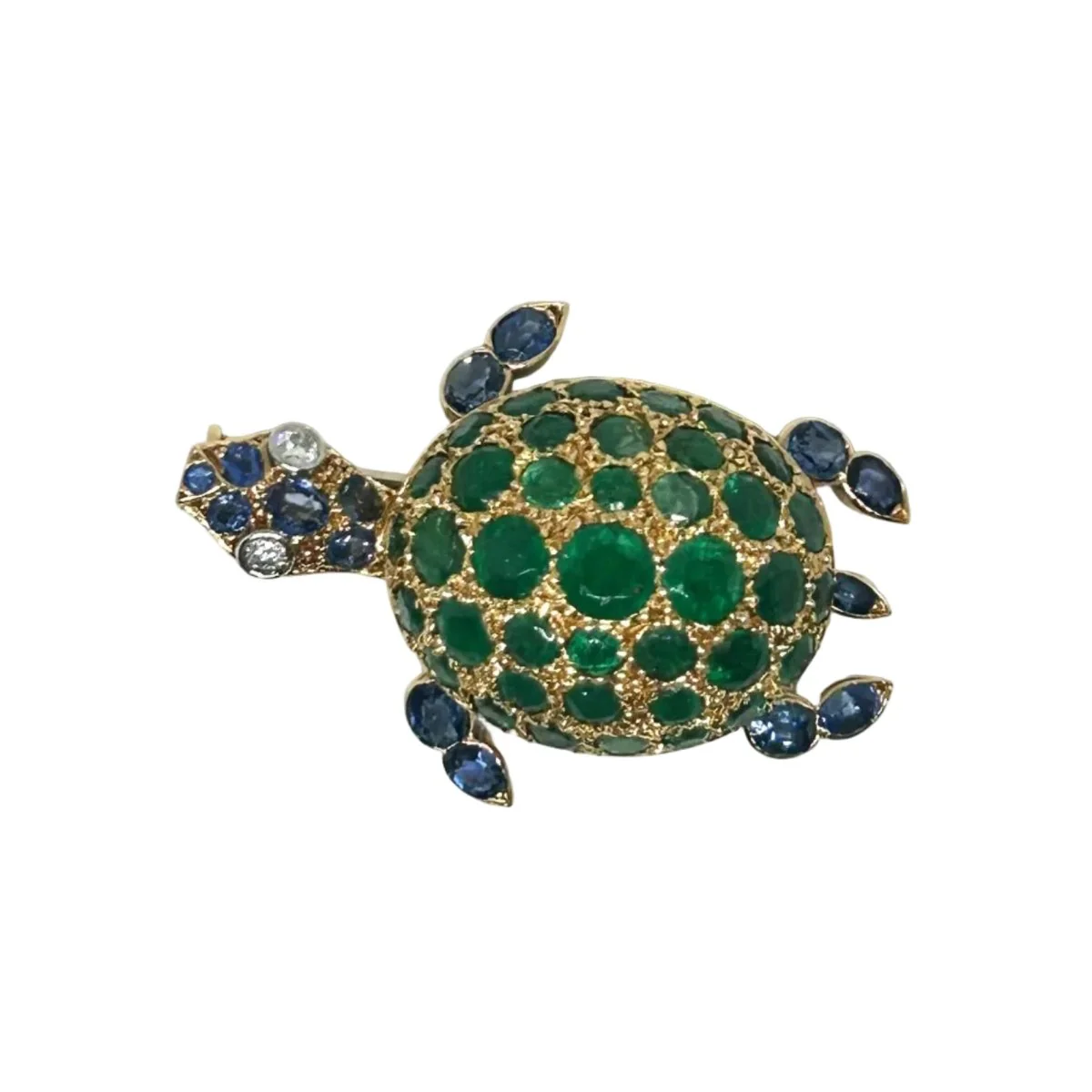 Broche GUBELIN en or jaune, émeraudes, saphirs et diamants - Image 2