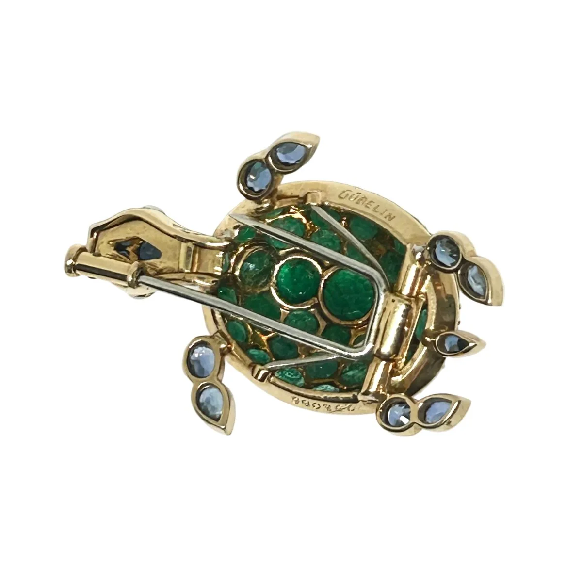 Broche GUBELIN en or jaune, émeraudes, saphirs et diamants - Image 4