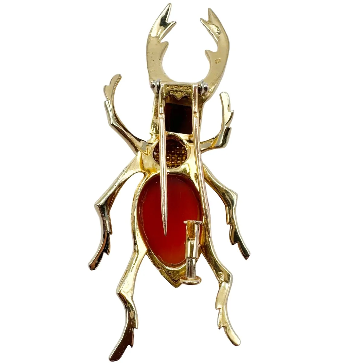 Broche HERMÈS "Scarabée" en or jaune, cornaline et agate - Image 4