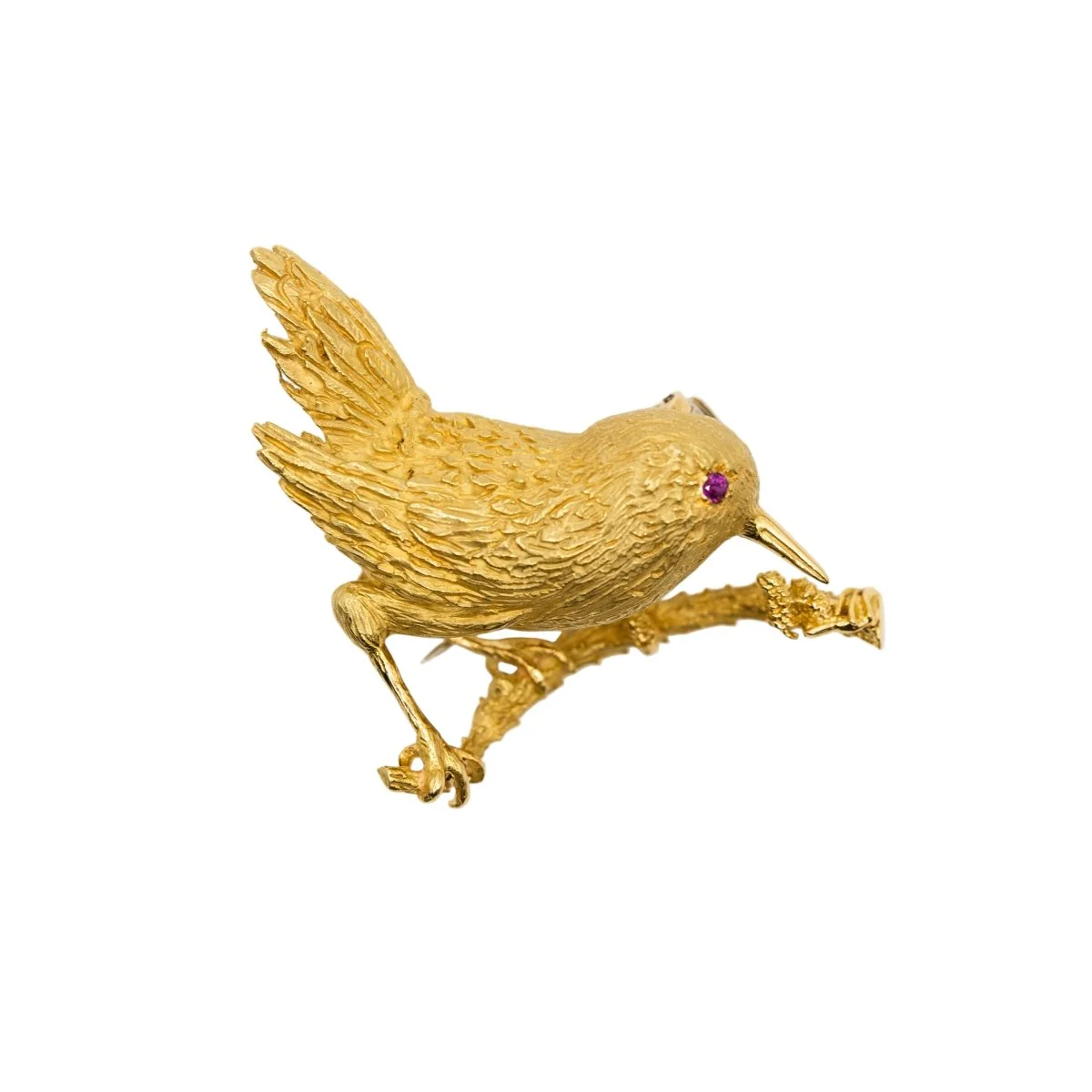 Broche Clip HERMÈS Oiseau en or jaune et rubis