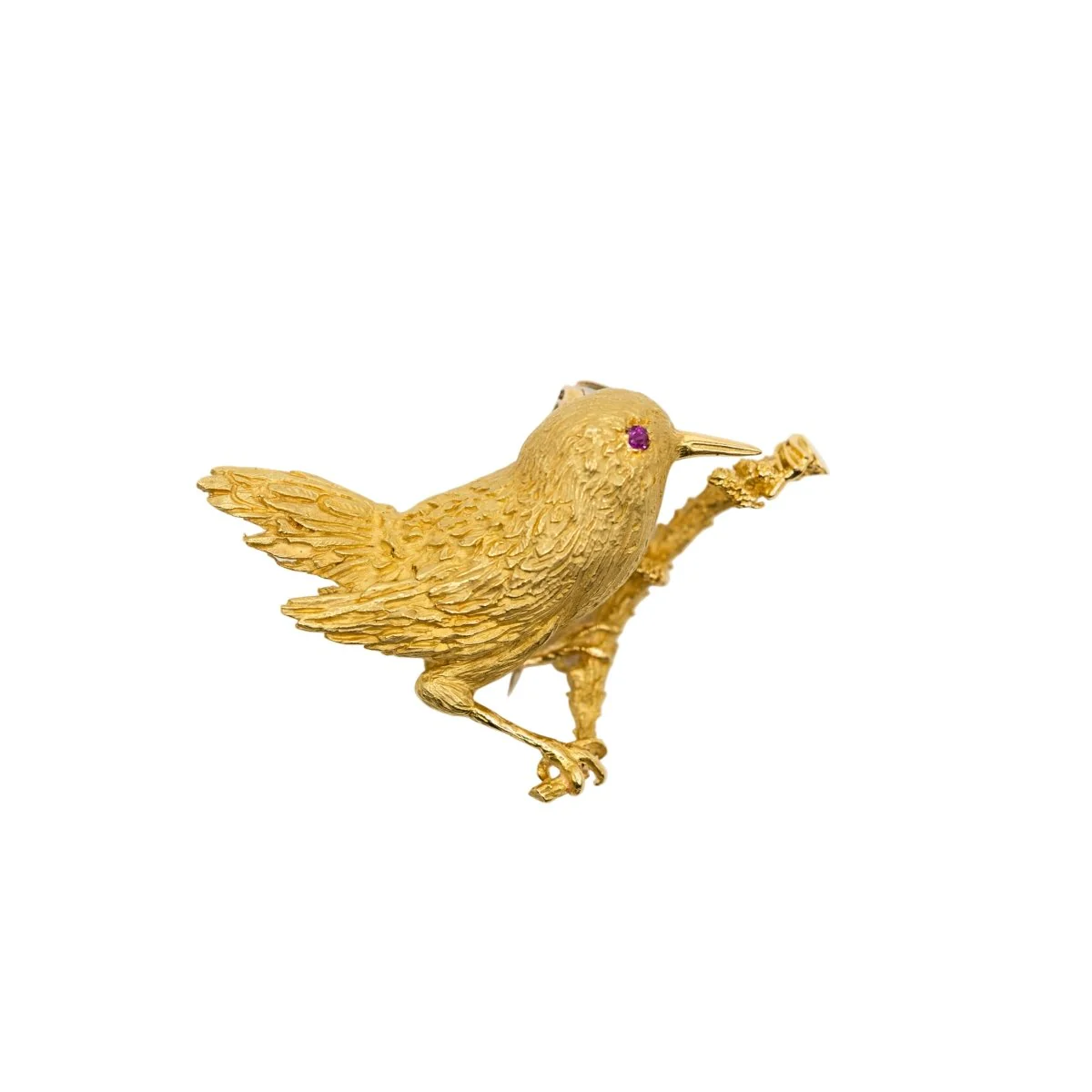 Broche Clip HERMÈS Oiseau en or jaune et rubis - Image 2