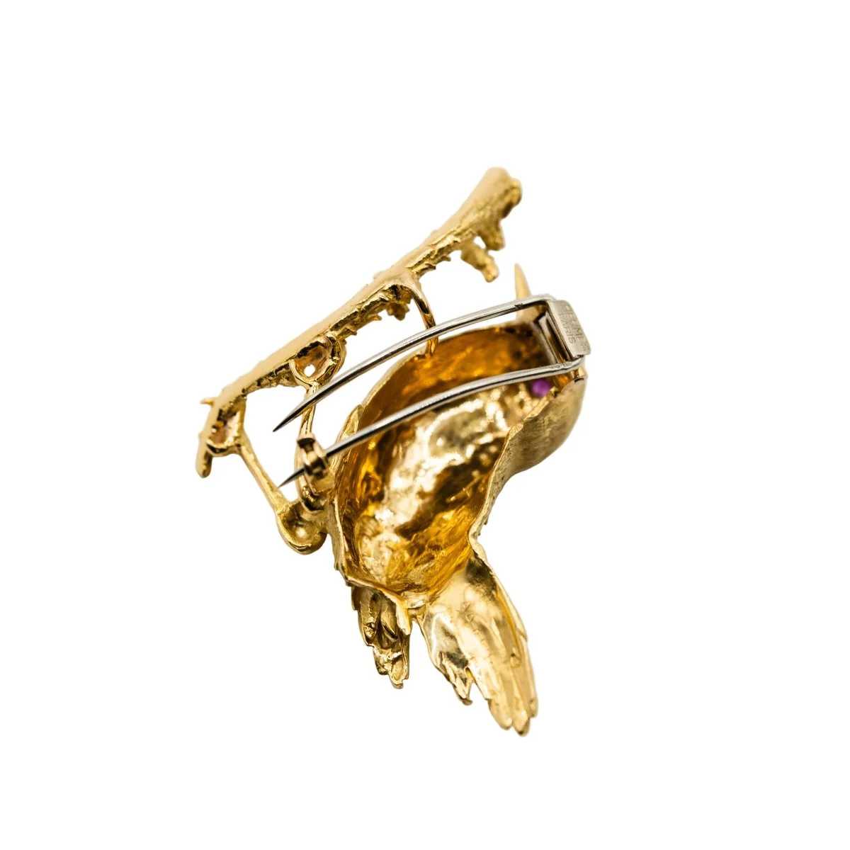 Broche Clip HERMÈS Oiseau en or jaune et rubis - Image 4