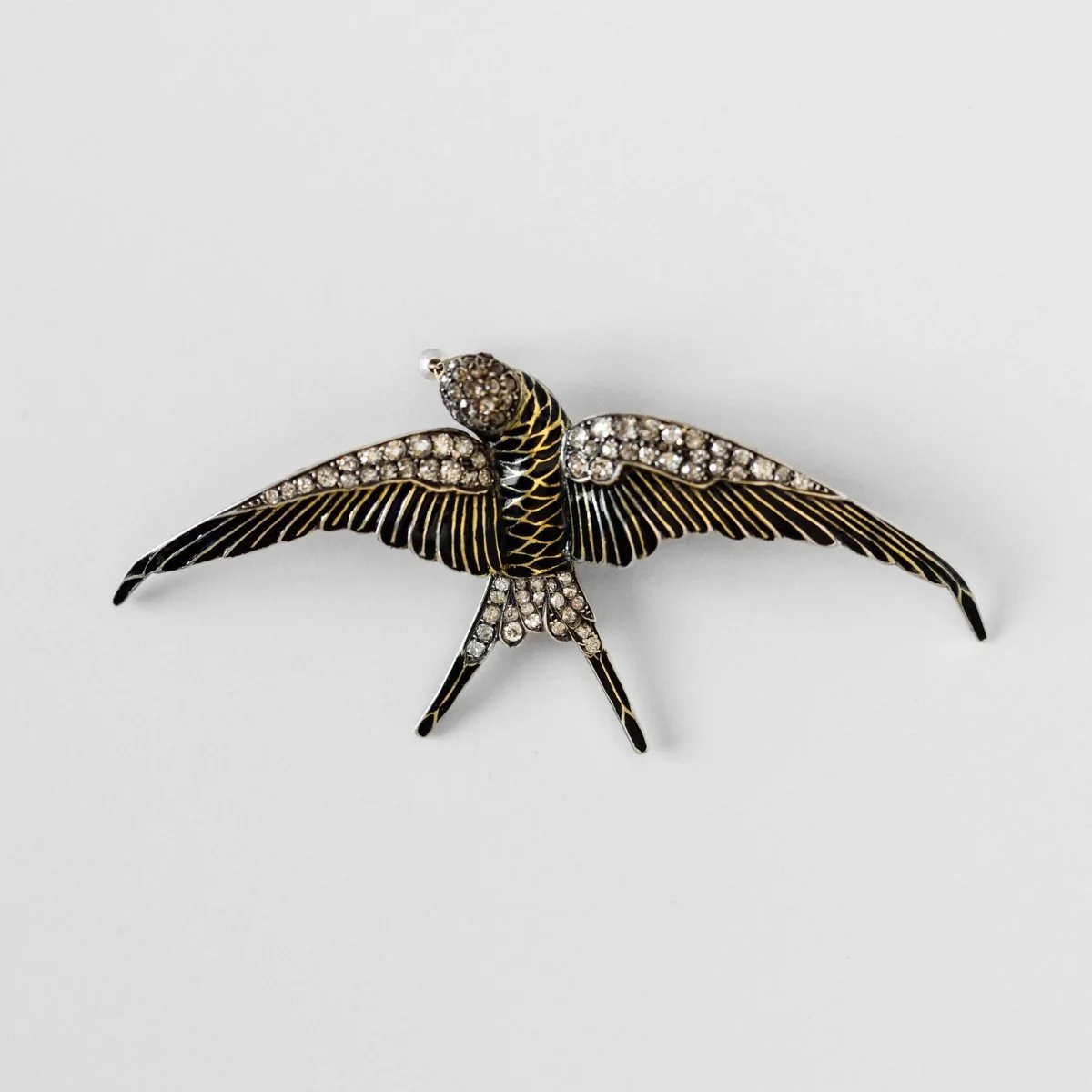Broche "hirondelle" en or jaune et argent - Image 6
