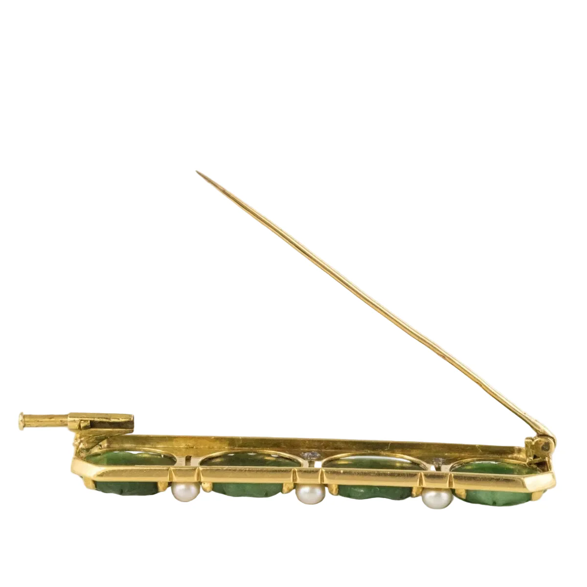 Broche Épingle en or jaune, perles et jades - Image 4