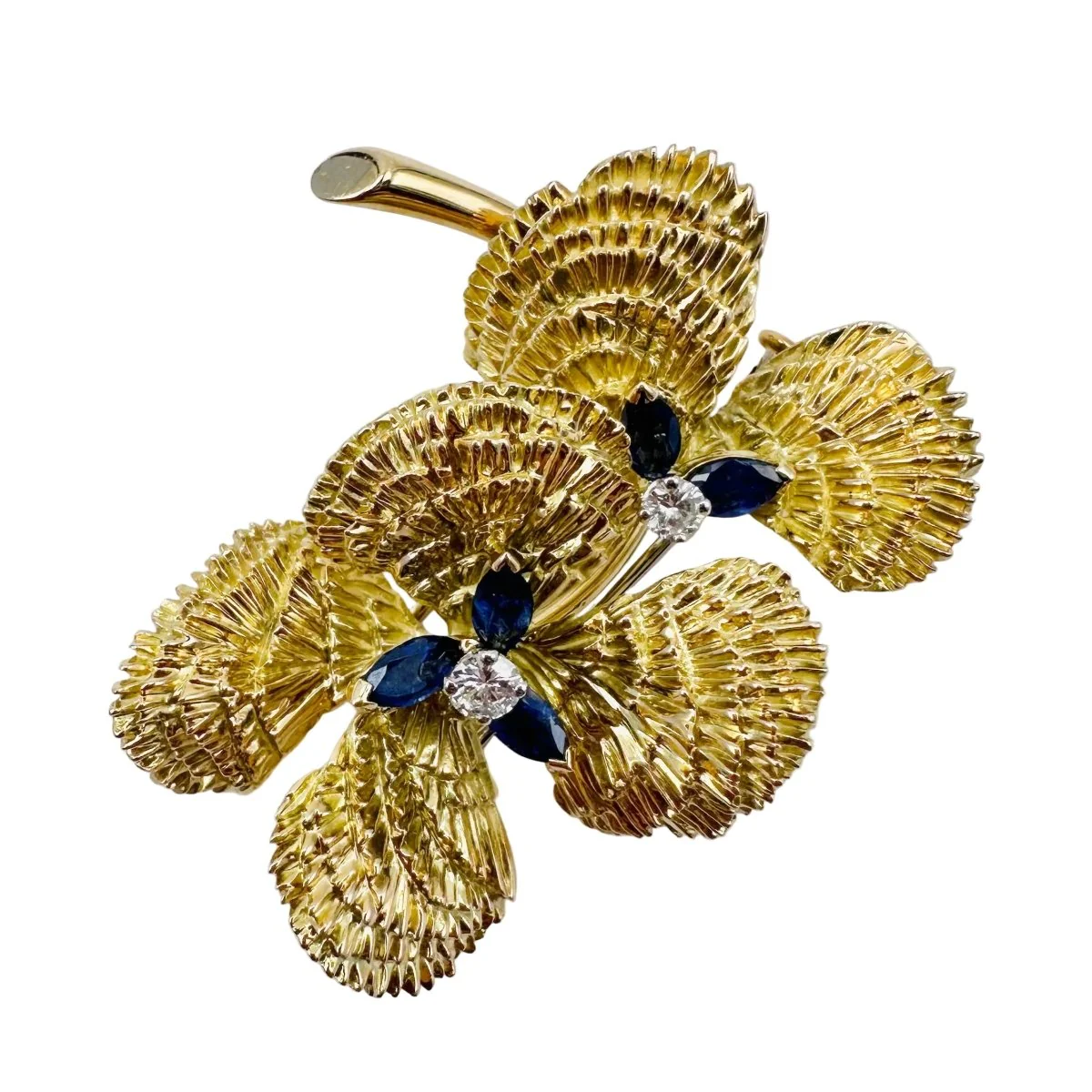 Broche MAUBOUSSIN "Deux fleurs" en or jaune, saphirs et diamant - Image 2