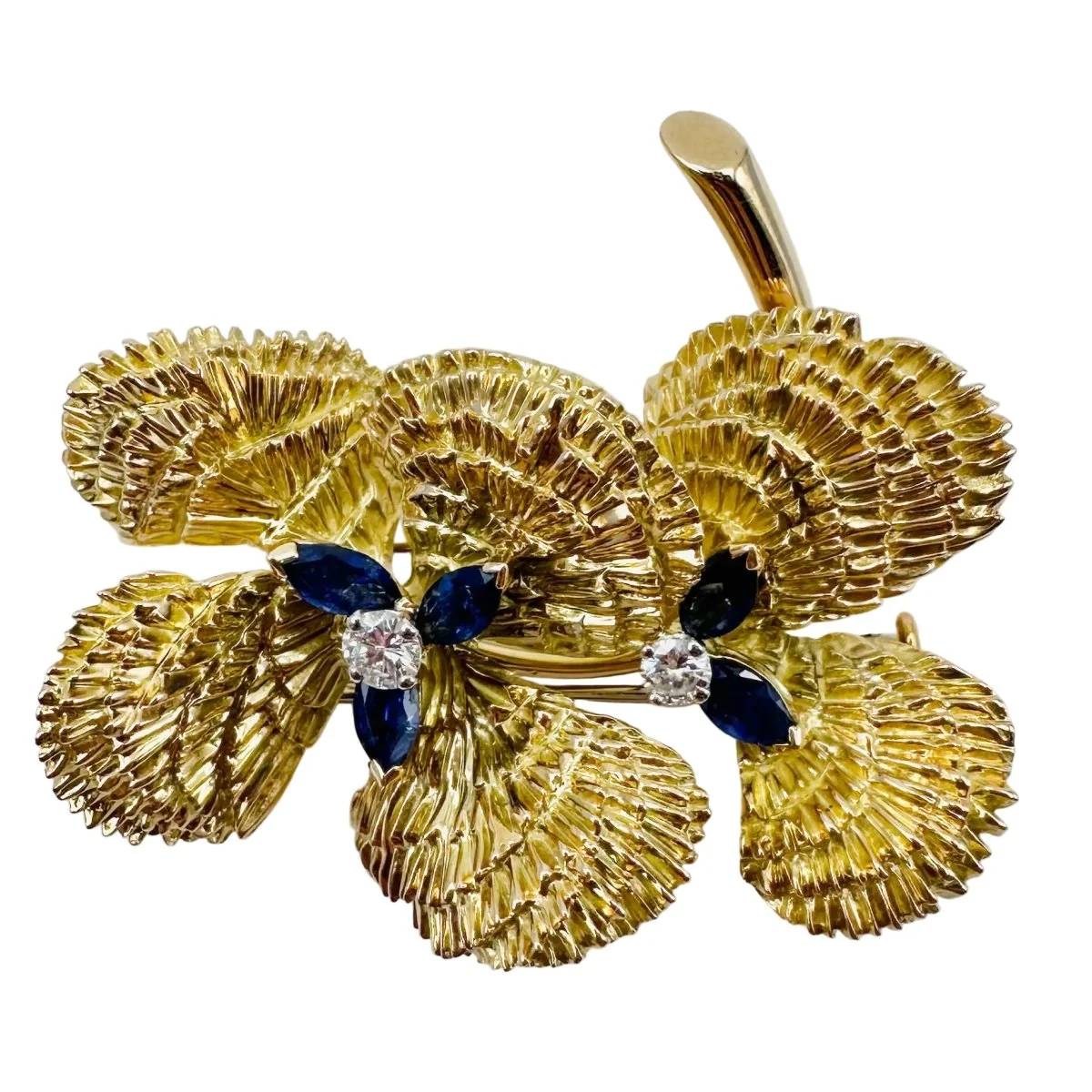 Broche MAUBOUSSIN "Deux fleurs" en or jaune, saphirs et diamant - Image 3
