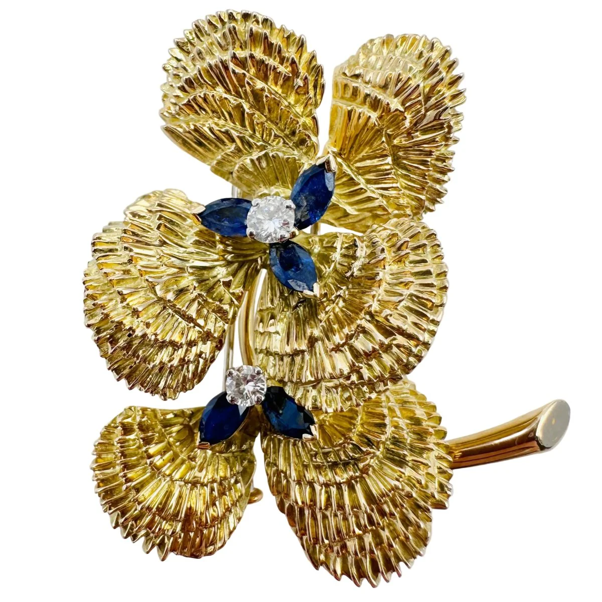 Broche MAUBOUSSIN "Deux fleurs" en or jaune, saphirs et diamant - Image 4