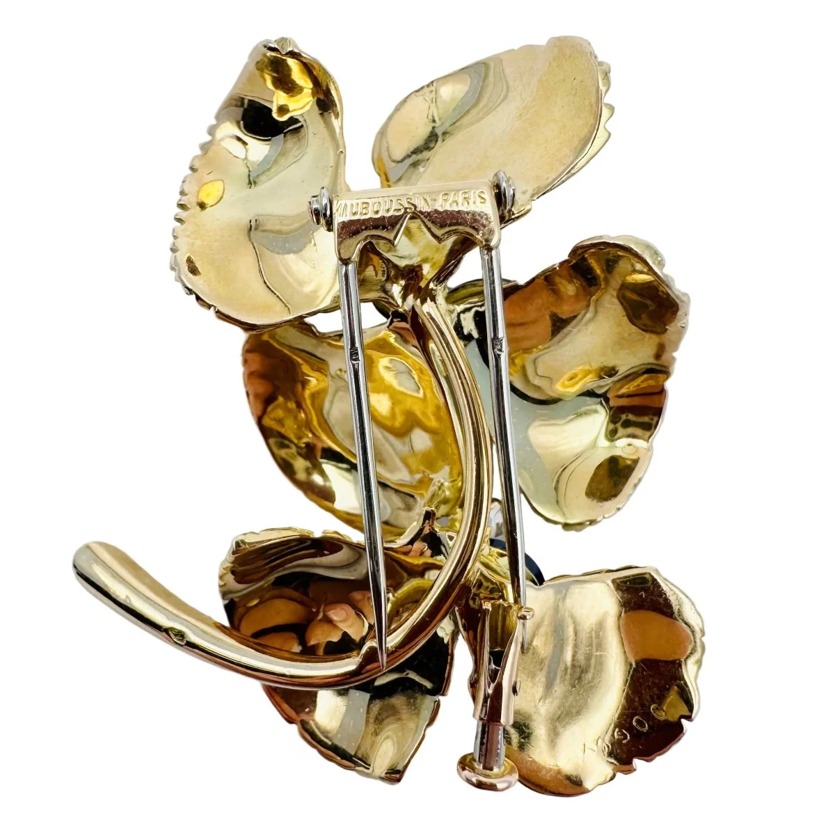 Broche MAUBOUSSIN "Deux fleurs" en or jaune, saphirs et diamant - Image 6