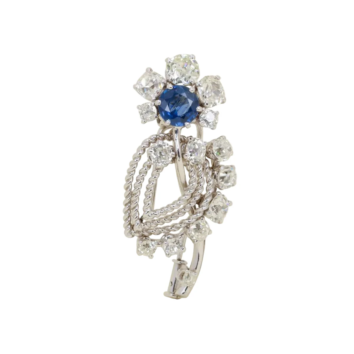 MAUBOUSSIN Broche or blanc saphir diamants taille ancienne
