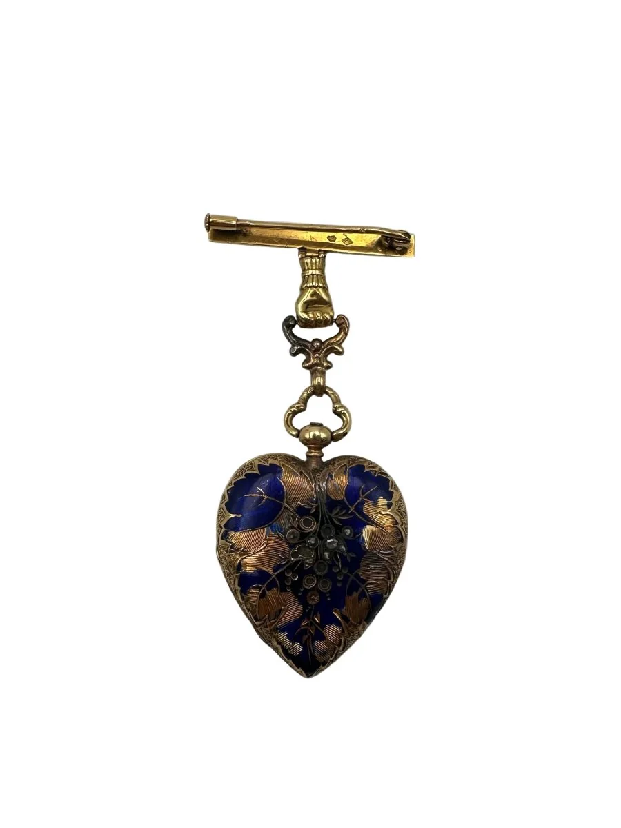 Broche Médaillon Coeur en Or Jaune, émail et Diamants - Image 2