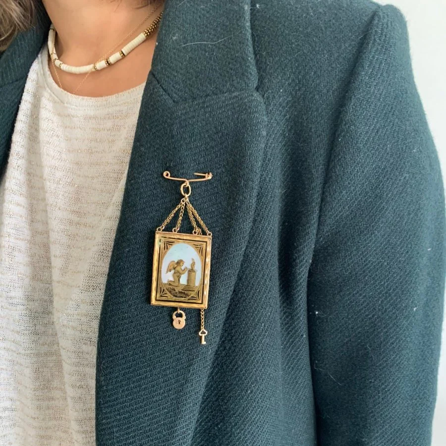 Broche Épingle en or rose et nacre - Image 2