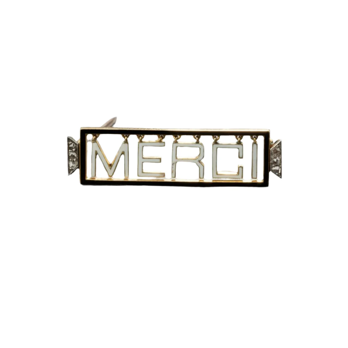 Broche "Merci" en or jaune et platine, émail et diamants