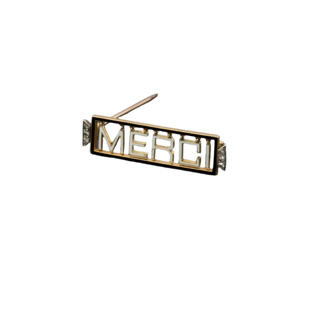 Broche "Merci" en or jaune et platine, émail et diamants - Image 2