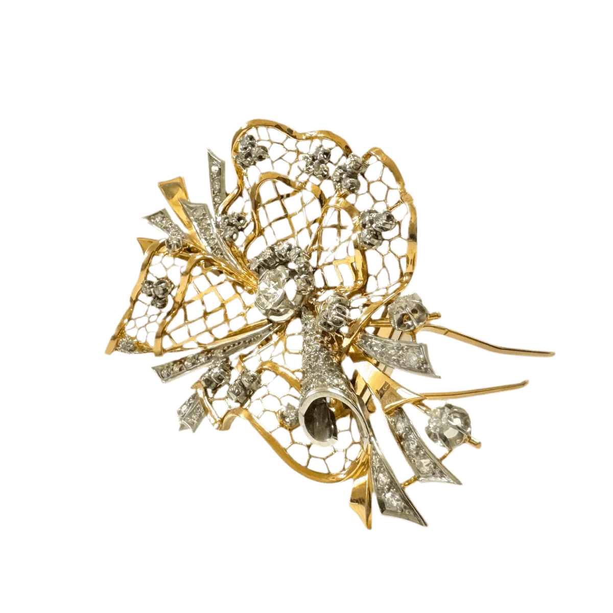 Broche Clip en or jaune, platine et diamants - Image 3