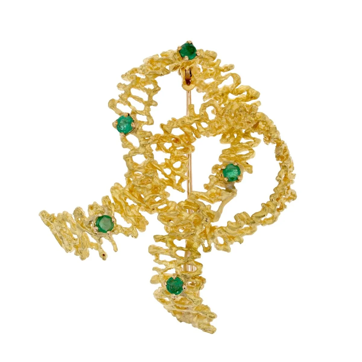 Broche Épingle en or jaune et émeraudes