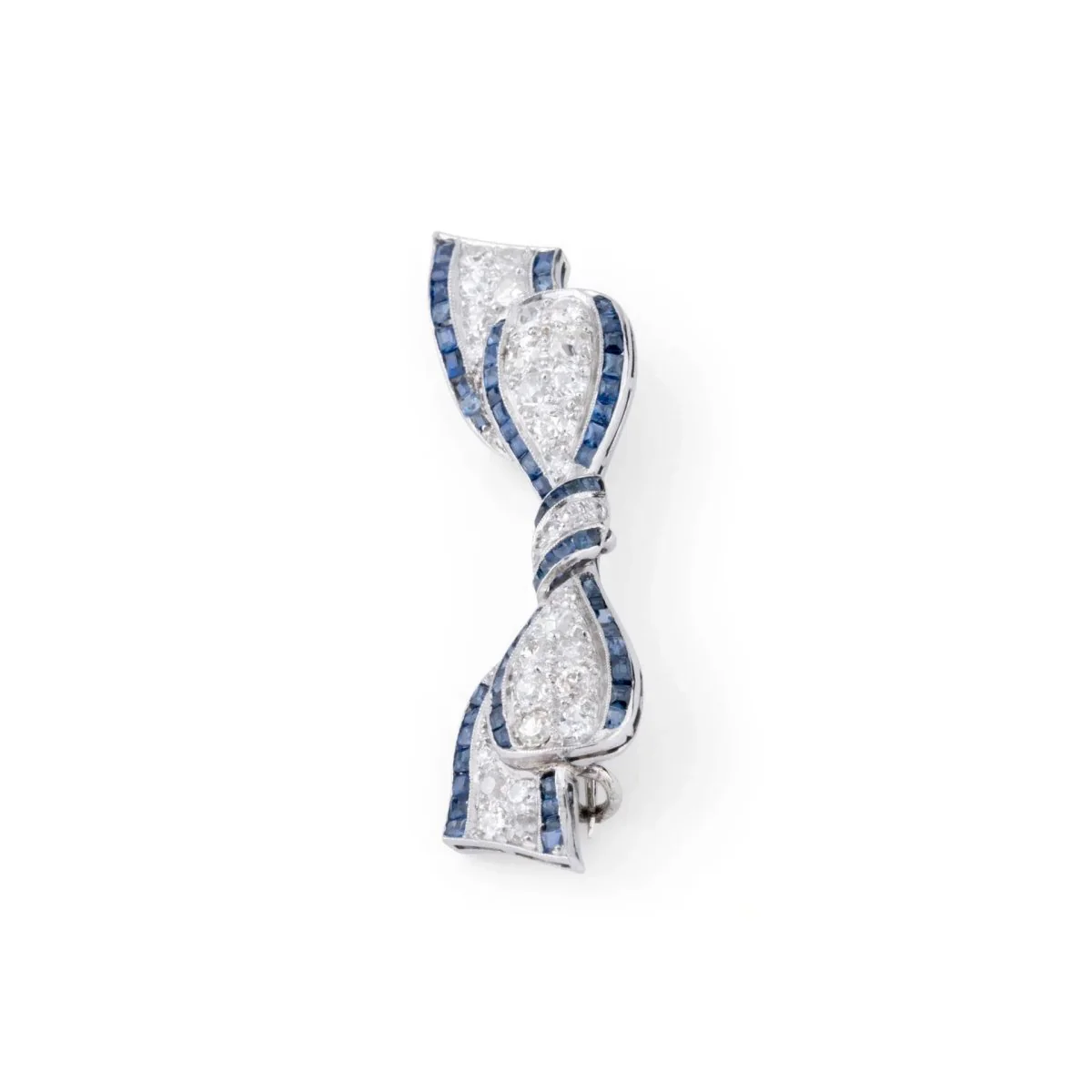 Broche nœud en platine Art Déco en diamant et saphirs calibrés - Image 5