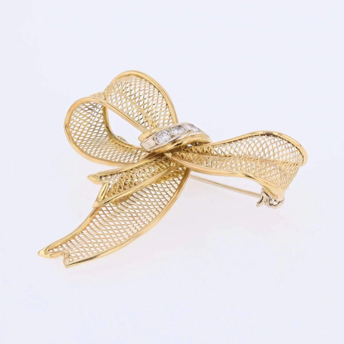 Broche noeud en or jaune et diamants - Image 5