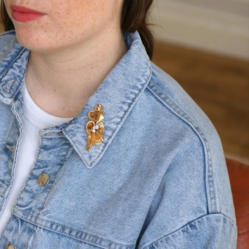 Broche Noeud Années 50 Diamants Or Rose - Image 2