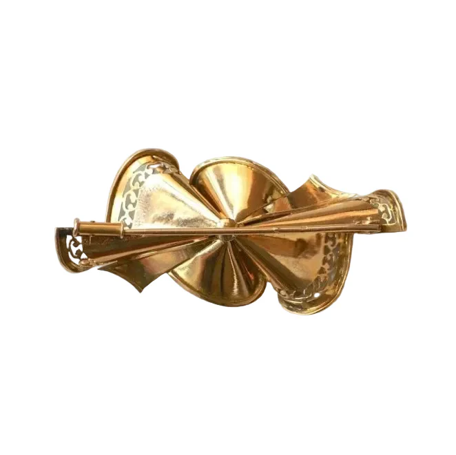 Broche Noeud Années 50 Diamants Or Rose - Image 3
