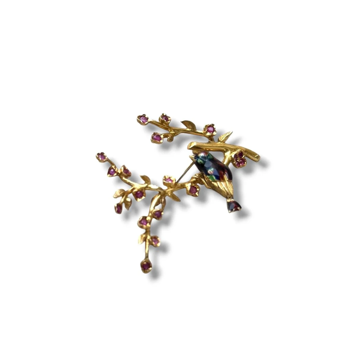 Broche oiseau en or jaune et rubis - Image 5
